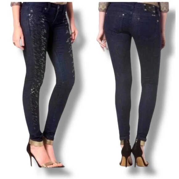 Miss Me Skinny Sequin Sparkle Jeans Dark Wash Low Rise - Picture 1 of 8